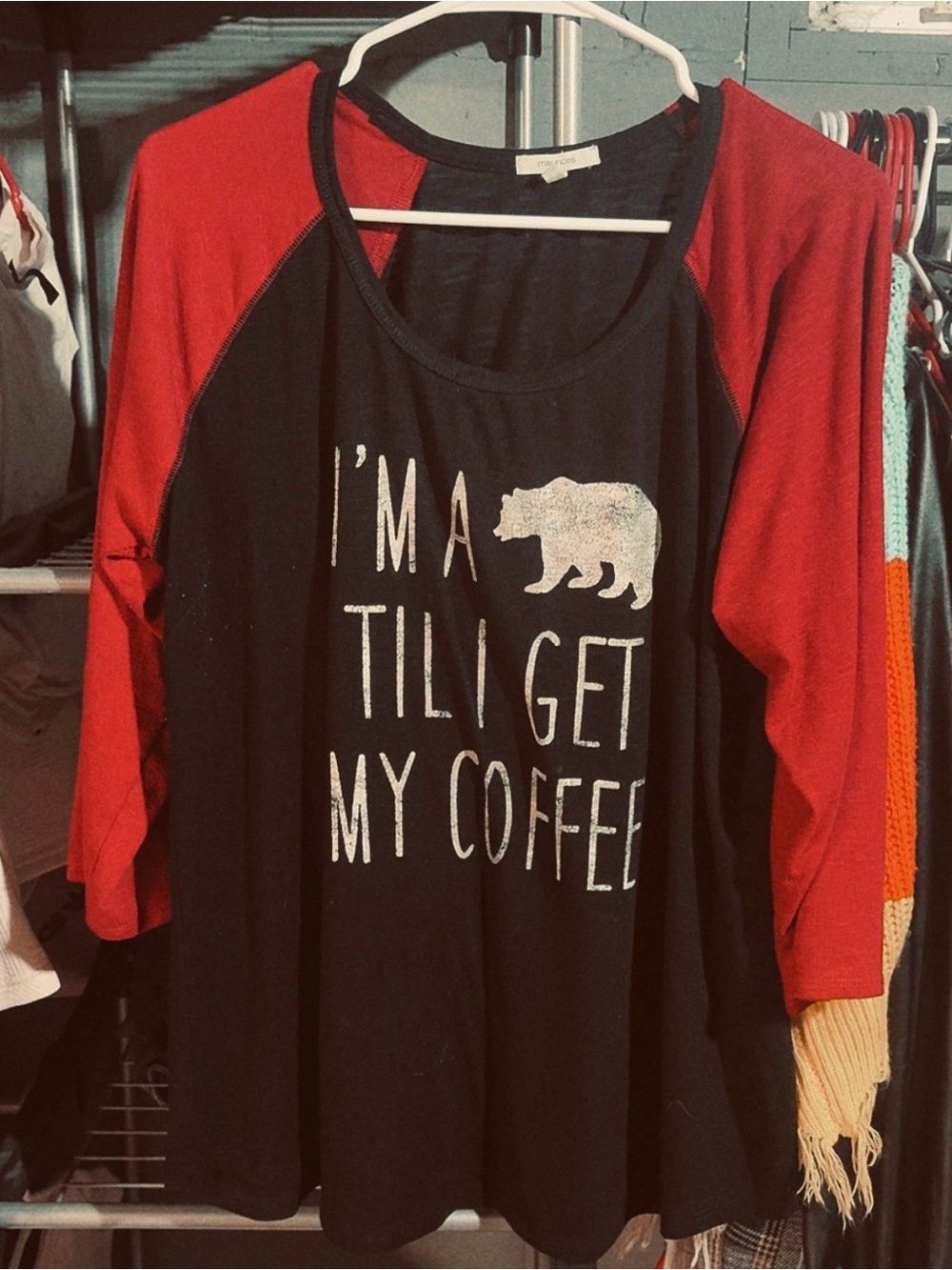 Maurices Black and Red Raglan Graphic Long Sleeve Tee